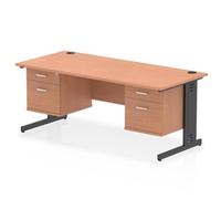 Impulse 1800x800 Desk Beech/Black Cable Managed 2x2 Drawer Fixed Peds