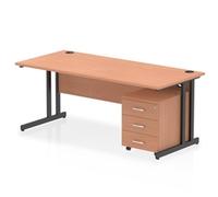 Impulse 1800x800 Desk Beech/Black Cantilever Leg 3 Drawer Mobile Ped