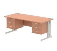 Impulse 1800x800 Desk Beech Silver Cable Managed + 2x Fixed Pedestal
