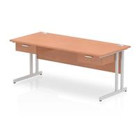 Impulse 1800x800 Desk Beech/Silver Cantilever Leg 2x1 Drawer Fixed Ped