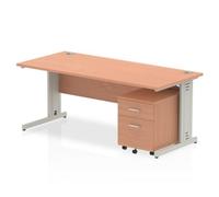 Impulse 1800x800 Desk Beech Top Silver Cable Managed Leg+ Mobile Ped