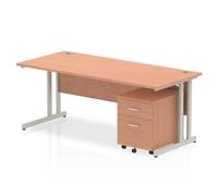 Impulse 1800x800 Desk Beech Top Silver Cantilever Leg+ Mobile Ped