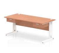 Impulse 1800x800 Desk Beech/White Cable Managed 2x1 Drawer Fixed Peds
