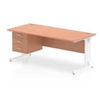 Impulse 1800x800 Desk Beech White Cable Managed Leg + Fixed Pedestal