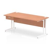 Impulse 1800x800 Desk Beech/White Cantilever Leg 1x1 Drawer Fixed Ped