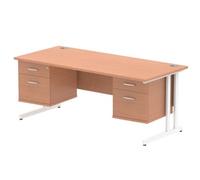 Dynamic Rectangular Office Desk Beech MFC Cantilever Leg White Frame Impulse 2 x 2 Drawer Fixed Ped 1800 x 800 x 730mm