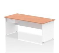 Impulse 1800x800 Desk Beech/White Panel End 1x1 Drawer Fixed Ped