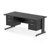 Impulse 1800 x 800mm Straight Office Desk Black Top Black Cable Managed Leg Workstation 2 x 2 Drawer Fixed Pedestal