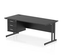 Impulse 1800 x 800mm Straight Office Desk Black Top Black Cantilever Leg Worksta
