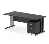 Impulse 1800x800 Desk Black/Black Cantilever Leg 2 Drawer Mobile Ped