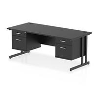 Impulse 1800x800 Desk Black/Black Cantilever Leg 2x2 Drawer Fixed Ped