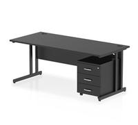 Impulse 1800x800 Desk Black/Black Cantilever Leg 3 Drawer Mobile Ped