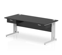 Impulse 1800x800 Desk Black/Silver Cable Managed 2x1 Drawer Fixed Peds