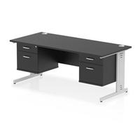 Impulse 1800x800 Desk Black/Silver Cable Managed 2x2 Drawer Fixed Peds