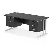 Impulse 1800x800 Desk Black/Silver Cantilever 2 & 3 Drawer Fixed Peds