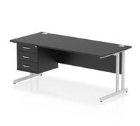 Impulse 1800x800 Desk Black/Silver Cantilever Leg 1x3 Drawer Fixed Ped