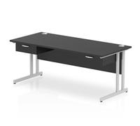 Impulse 1800x800 Desk Black/Silver Cantilever Leg 2x1 Drawer Fixed Ped