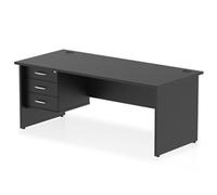 Impulse 1800x800 Desk Black Top Panel End 1x3 Drawer Fixed Ped