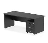 Impulse 1800x800 Desk Black Top Panel End 3 Drawer Mobile Ped