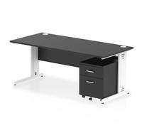 Impulse 1800x800 Desk Black/White Cable Managed 2 Drawer Mobile Ped