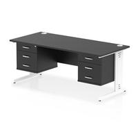 Impulse 1800x800 Desk Black/White Cable Managed 2x3 Drawer Fixed Peds
