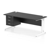 Impulse 1800x800 Desk Black/White Cable Managed Leg 3 Dr Fixed Ped