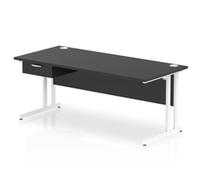 Impulse 1800x800 Desk Black/White Cantilever Leg 1x1 Drawer Fixed Ped