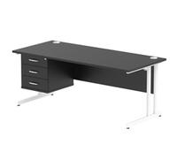 Impulse 1800x800 Desk Black/White Cantilever Leg 1x3 Drawer Fixed Ped