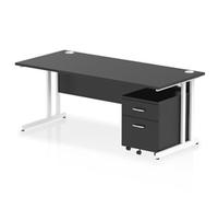 Impulse 1800x800 Desk Black/White Cantilever Leg 2 Drawer Mobile Ped