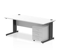 Impulse 1800 x 800mm Straight Office Desk White Top Black Cable Managed Leg Work