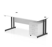 Impulse 1800 x 800mm Straight Office Desk White Top Black Cantilever Leg Workstation 3 Drawer Mobile Pedestal