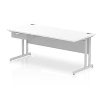 Impulse 1800x800 Desk Cantilever White/Silver 1x1 Drawer Fixed Ped