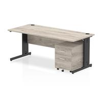 Impulse 1800x800 Desk Grey Oak/Black Cable Managed 2 Drawer Mobile Ped