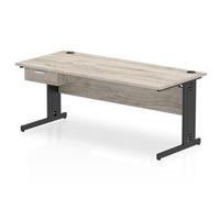 Impulse 1800x800 Desk Grey Oak/Black Cable Managed Leg 1 Dr Fixed Ped