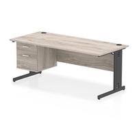 Impulse 1800x800 Desk Grey Oak/Black Cable Managed Leg 2 Dr Fixed Ped