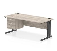 Impulse 1800x800 Desk Grey Oak/Black Cable Managed Leg 3 Dr Fixed Ped
