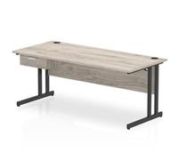 Impulse 1800x800 Desk Grey Oak/Black Cantilever 1x1 Drawer Fixed Ped