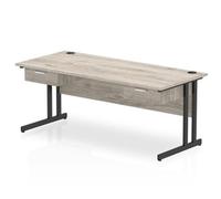 Impulse 1800x800 Desk Grey Oak/Black Cantilever 2x1 Drawer Fixed Ped