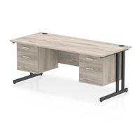 Impulse 1800x800 Desk Grey Oak/Black Cantilever 2x2 Drawer Fixed Ped