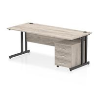 Impulse 1800x800 Desk Grey Oak/Black Cantilever 3 Drawer Mobile Ped