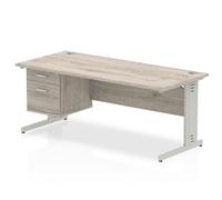 Impulse 1800x800 Desk Grey Oak Cable Managed Leg + Fixed Pedestal