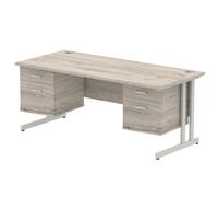 Impulse Bench 1800 X 800mm Straight Office Desk Grey Oak Top Silver Cantilever L