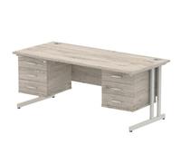 Impulse 1800x800 Desk Grey Oak Cantilever Leg + 2x Fixed Pedestal