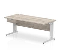 Impulse 1800x800 Desk Grey Oak/Silver Cable Managed Leg 1 Dr Fixed Ped