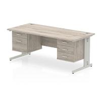 Impulse 1800x800 Desk Grey Oak Silver Cable Managed Leg + 2 Pedestal