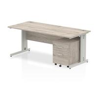 Impulse 1800x800 Desk Grey Oak Silver Cable Managed Leg+ Mobile Ped
