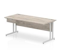 Impulse 1800x800 Desk Grey Oak/Silver Cantilever 1x1 Drawer Fixed Ped
