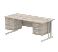 Impulse 1800x800 Desk Grey Oak Silver Cantilever Leg + 2 Pedestal