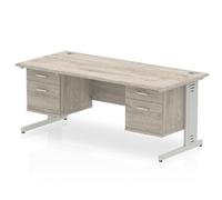 Impulse 1800x800 Desk Grey Oak Silver Leg + 2 Fixed Peds