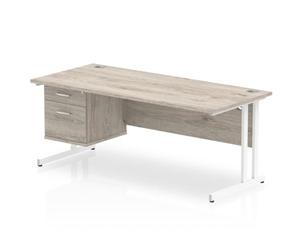 Impulse 1800x800 Desk Grey Oak White Cantilever + Fixed Ped